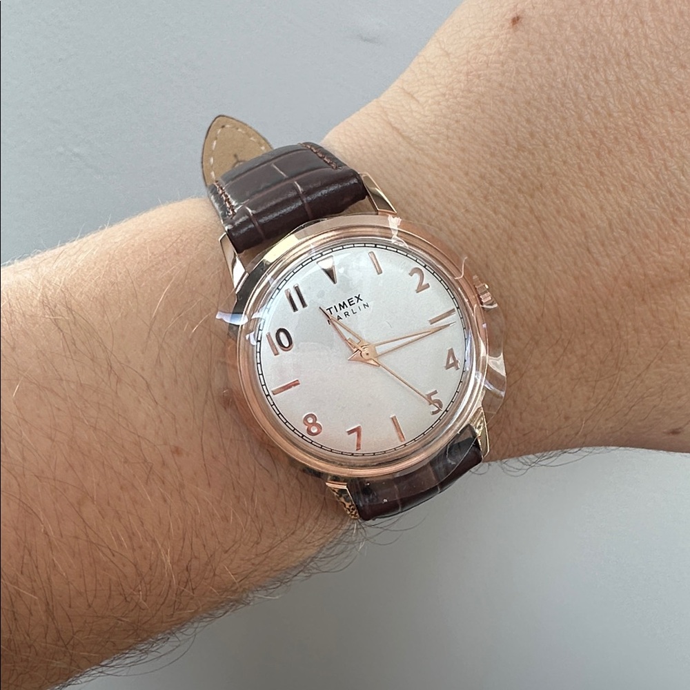 Rose Gold Marlin Watch With Leather Strap